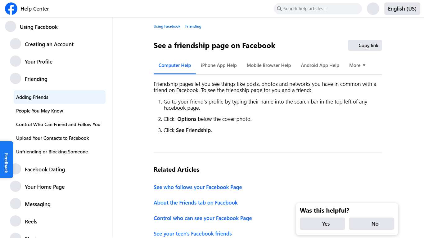 See a friendship page on Facebook Facebook Help Center